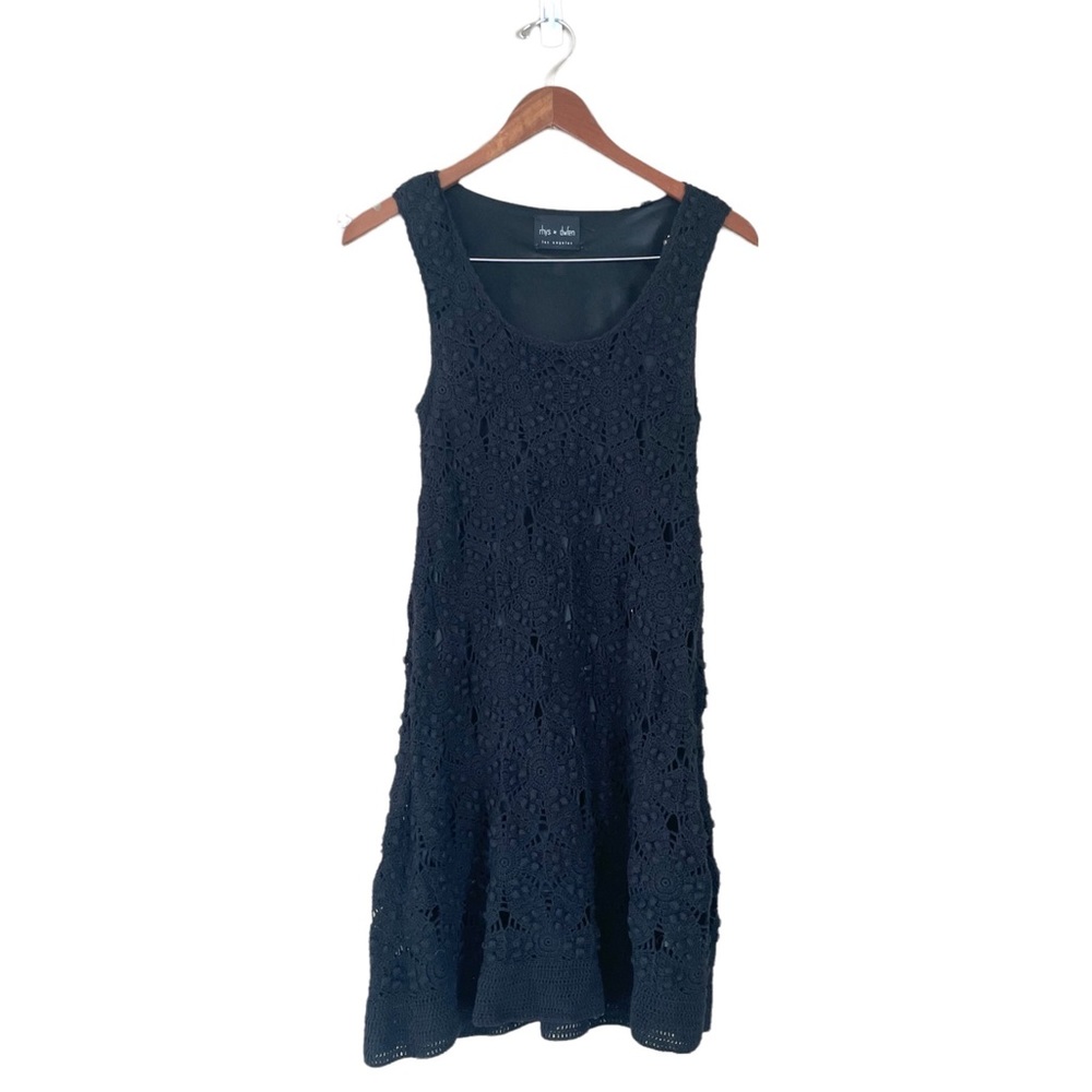 Rhys Dwfen Crochet Shift Dress Black Size Small Boho Grannycore Mini Coastal